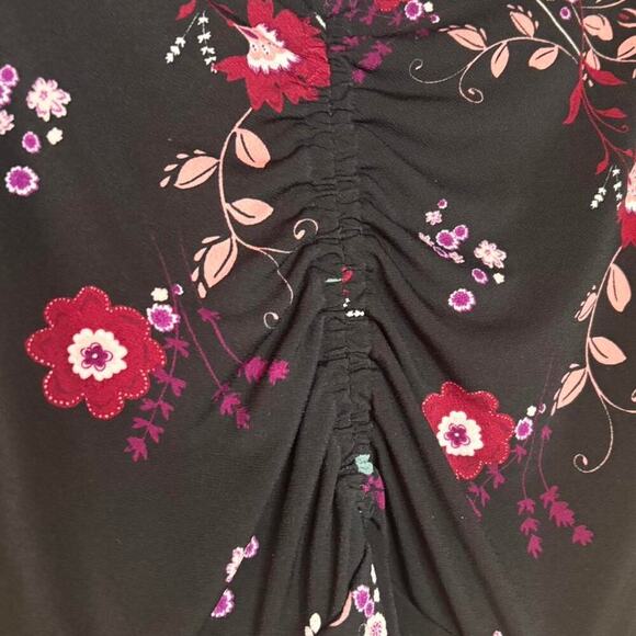 Candies Black Floral Y2K Flare Sleeve Blouse Cinched Front Peplum Bottom - Picture 5 of 6